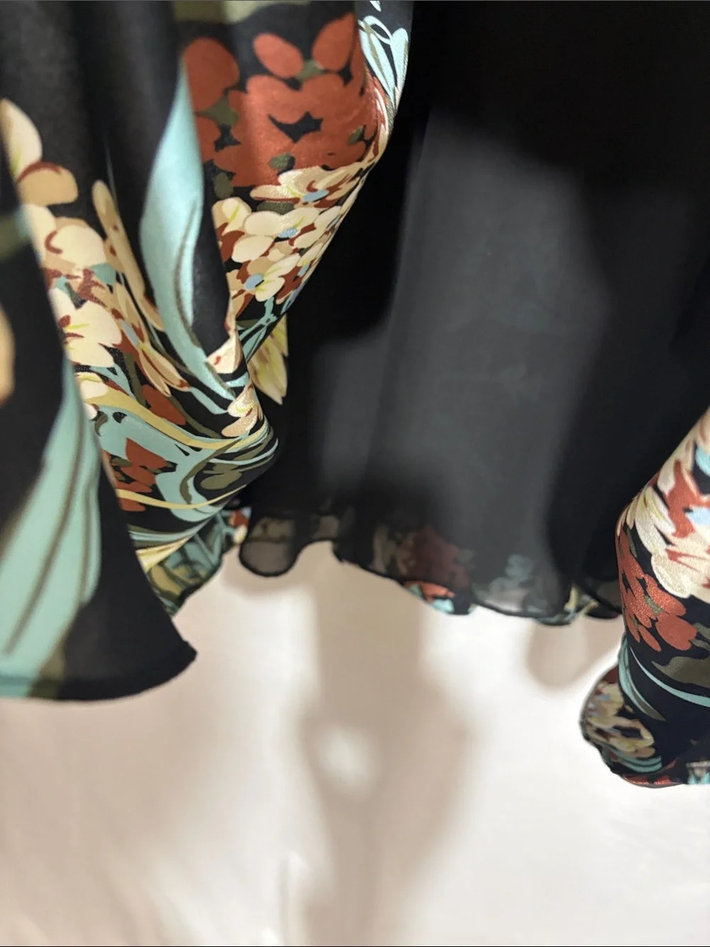 Paper Crown Black Floral Midi lined Dress with Bell Sleeves
